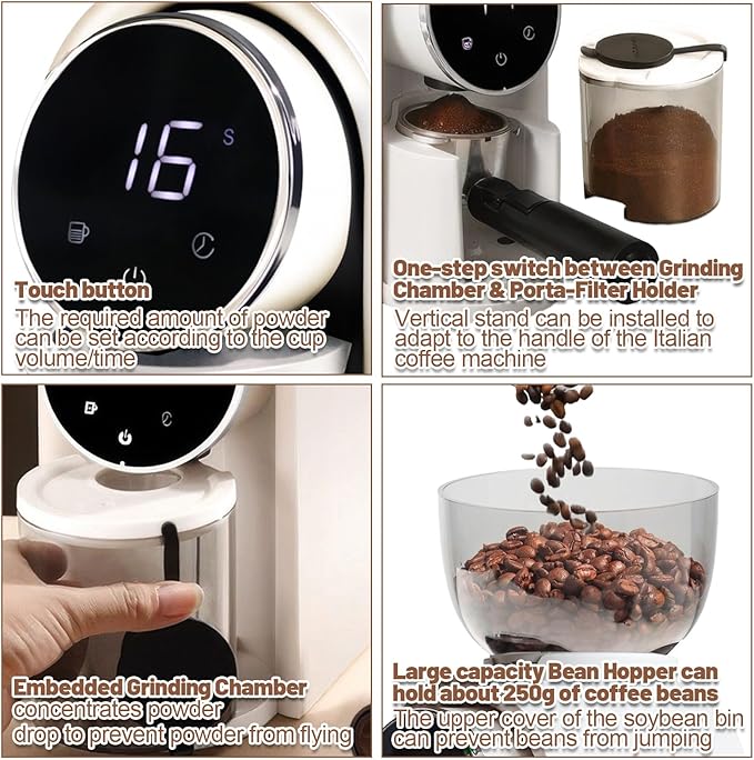 Electric Coffee Grinder Touchscreen 2-14 Cup Conical Burr Coffee Grinder with 25 Grinding Settings Cleaning Brush Grindable Espresso Drip Coffee French Press for Home Use 110V White