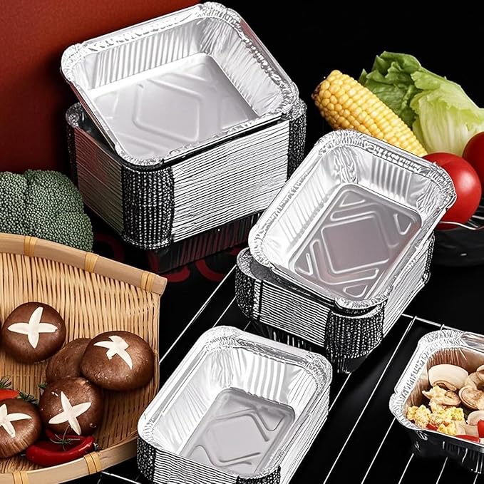 BIBRADAA® 60 Pack Aluminum Pans with Lids,2200ml(4.4LB)/1100ml(2.4LB)/700ml(1.5LB) Foil Pans with Lids,Aluminum Foil Pans,For Catering,Meal Prep and Takeout.
