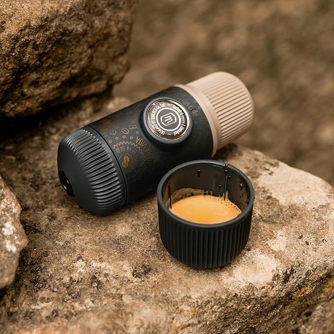 WACACO Nanopresso Portable Espresso Maker Bundled with Protective Case, 18 Bar Pressure, Portable Travel Coffee Maker, Manually Operated（Dark Soul Grey