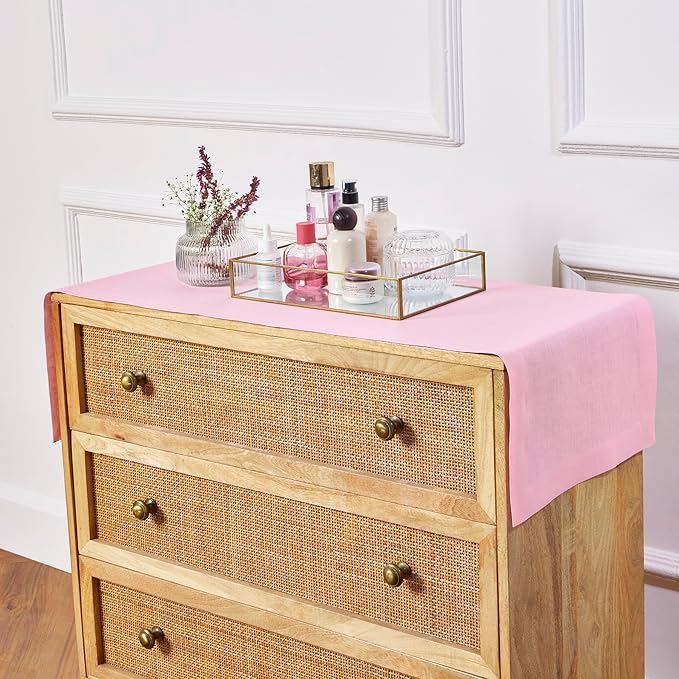 Solino Home Linen Pink Lemonade Table Runner 72 Inches Long - 100% Pure Linen 14 x 72 Inch Table Runner for Summer, Halloween - Fete