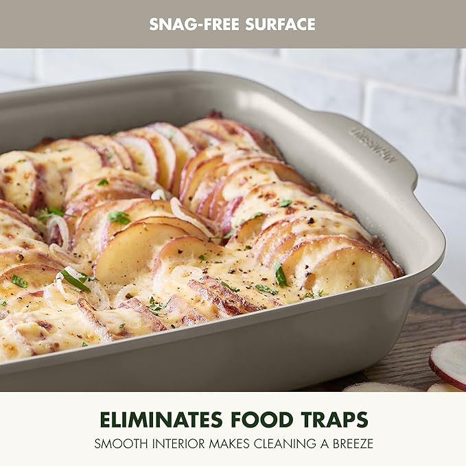 GreenPan Premiere Ovenware Healthy Ceramic Nonstick 13" x 9" Rectangular Baking Pan, PFAS-Free, Warp-Free Bakeware, Durable Quick Heating, Oven & Broiler Safe to 600F, Dishwasher Safe, Taupe