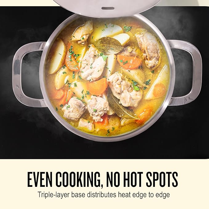 Alva Maestro 4Qt Stainless Steel Stock Pot with Lid – Professional Grade 18/10 Steel – Induction & Oven Safe, Even-Heat Aluminum Core, Non-Toxic & Rust Resistant, Dishwasher Safe, Measurement Marks