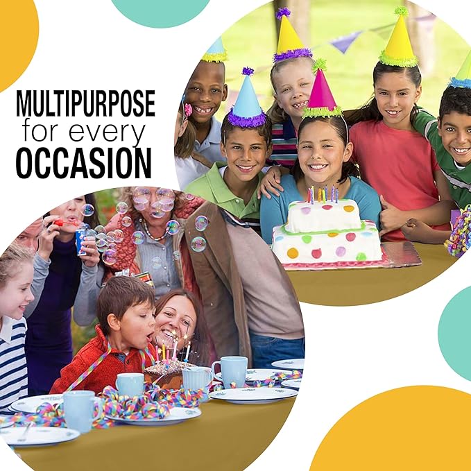 Exquisite Party Solids 54 Inch X 300 Feet Gold Plastic Table Cover Roll in A Cut - to - Size Box with Convenient Slide Cutter. Cuts Up to 36 Rectangle 8 Feet Plastic Disposable Tablecloths