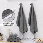 Homaxy Premium Kitchen Towels(18”x 28”, 6 Pack), Large Cotton Kitchen Hand Towels, Flat and Terry Dish Towels, 380 GSM Highly Absorbent Tea Towel Set with Hanging Loop, Black