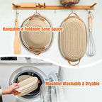 HASHMUST Banneton Bread Proofing Basket Set, 9 Inch Round & 10 Inch Oval Cotton Rope Proofing Bowls with Liners Covers & 14x19 Inch Thick Baguettes Cloth, Sourdough Dough Loaves Baking Supplies Gifts