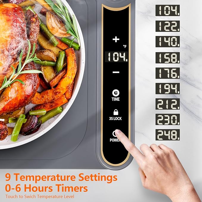 Food Warming Mat, 9 Temperature Modes & Upgraded Electric Heating Wire Full Surface Heating, Portable Warming Mat for Food, 6-Hours Auto Shut-Off Food Warming Mat for Buffet, Parties