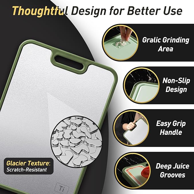 2 in 1 Pure Titanium Cutting Boards for Kitchen Chopping Board with Handle Large Big Small Kitchen Meat Butcher Block Not Stainless Steel Wood Bamboo Glass Rubber Plastic Silicone Acrylic Teak Sink