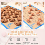 Silicone Macaron Baking Mat Half Sheet - Set of 3 (2 Half Sheet and 1 Quarter Sheet), Non Stick Silicon Oven Liner For Macaroons and Cookies, By Folksy Super Kitchen (16.5x11.6, Blue)