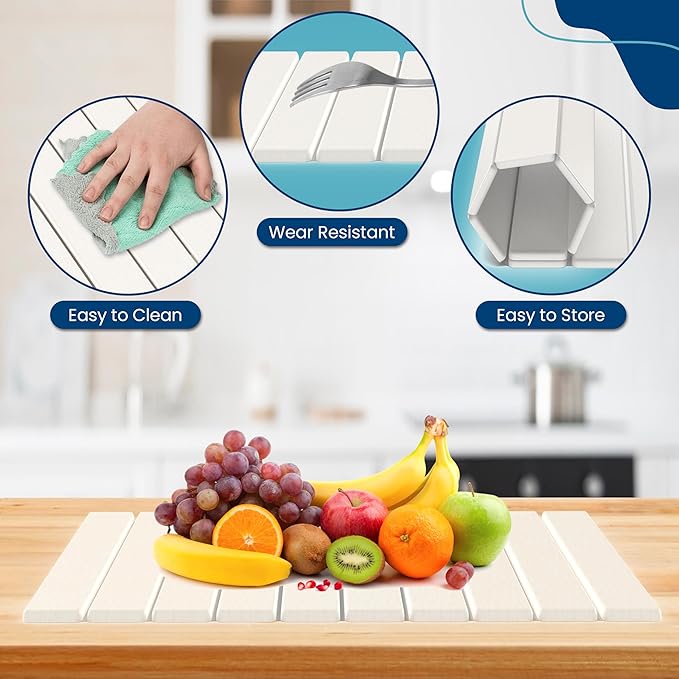 Stone Drying Mat for Kitchen Counter W/ Tote Bag, Large Stone Dish Drying Mat Foldable, Absorbent Diatomaceous Quick Dry Stone Mat Kitchen Dishes Bottles Cups Bathroom Any Countertop 23" x 15.3"