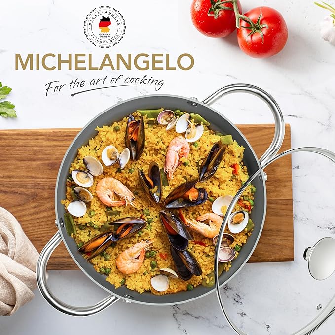MICHELANGELO Stock Pot with Lid, 6 Quart Soup Pot with Ceramic Coating, Nonstick Ceramic Cooking Pot, Induction Compatible Stockpot - 6QT, Beige
