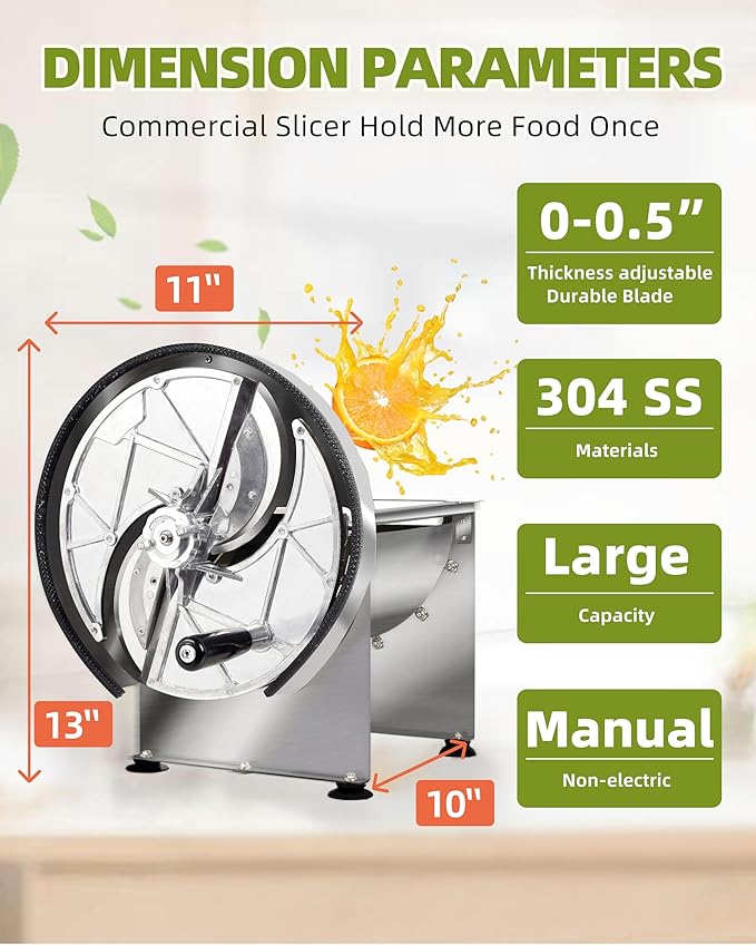 Commercial Manual Vegetable Fruit Slicer - 0.2-13mm Adjustable Thickness, Stainless Steel Manual Vegetable Cutter Machine with 2* Extra Blades for Slicing Fruit Potato Lemon Onion Cabbage Tomato