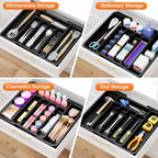 Silverware Organizer，Adjustable & Expandable Utensil Drawer Organizer, BPA Free Utensil Holder, Cutlery Tray for Forks, Spoons, Knives in Kitchen, Medium, Black