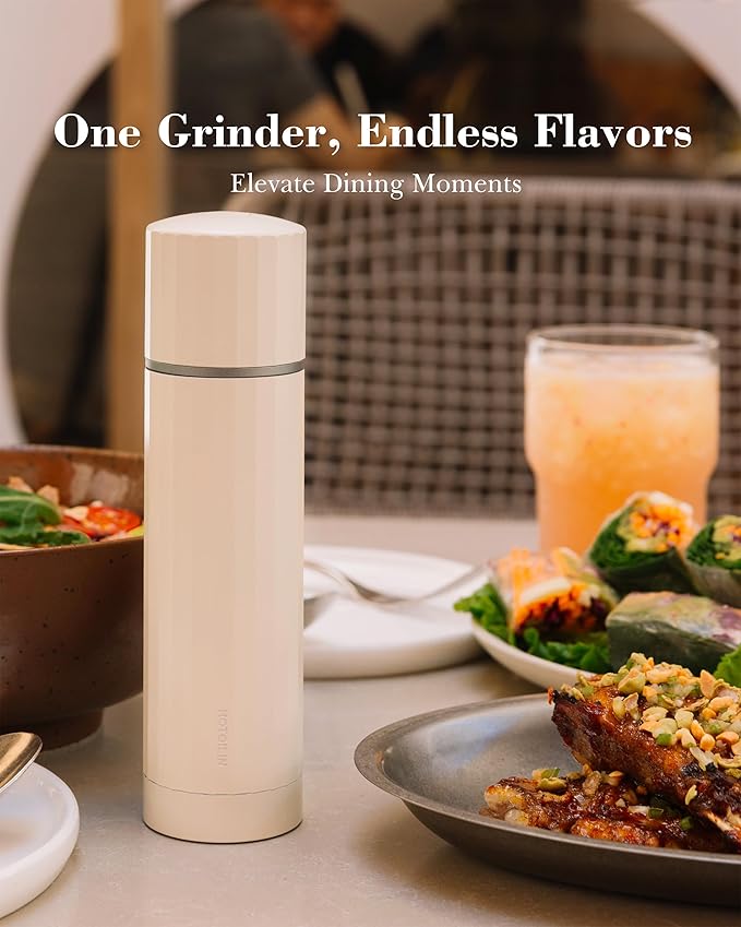 Salt Grinder Refillable Hotqilin – Manual Salt and Pepper Grinder with Titanium Alloy Core, 60+ Adjustable Settings | High Output, Easy to Clean, Durable Aluminum Body