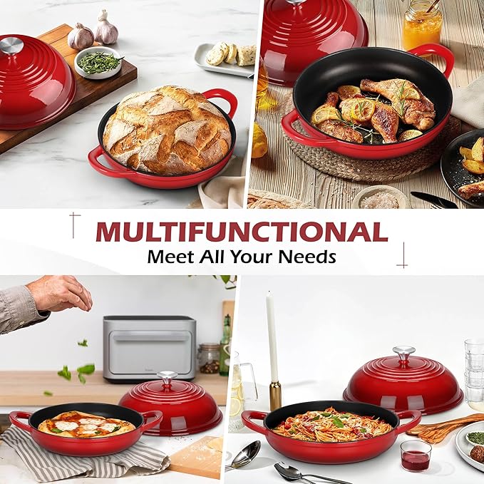 Bread Oven for Sourdough (5.5 QT), Joyfair Enamaled Cast Iron Bread Dutch Oven with Lid, Sourdough Bread Baking Pan with Heavy Duty Dual Handles, Non-Stick & Even Cooking, Oven-safe up to 500°F, Red