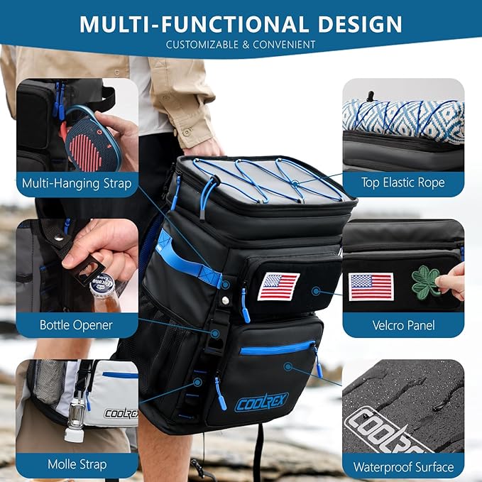 Large Backpack Cooler 36 Can Cooler Backpack with 2 Insulated Compartments Leak Proof Waterproof Travel Backpack, Camping Beach Picnic Lunch Thermal Bag for Women and Men