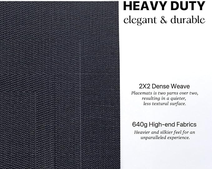 LEXMORE PlaceMats Set of 12 Vinyl/Plastic Woven Place Mats for Kitchen Table Indoor/Outdoor Washable PlaceMat Wipeable Dining Table Mats(Black Cube)