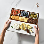 Shanik Marble & Acacia Wood Cheese Board Set – Includes 3 Ceramic Bowls, Stainless Steel Cutlery – Charcuterie Platter Gift for Entertaining