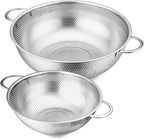 E-far 3QT & 5QT Colander Set of 2, Stainless Steel Micro-Perforated Colander Strainer with Handle for Kitchen/Draining Pasta/Rinsing Vegetables Fruits, Heavy Duty Metal & Dishwasher Safe