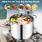 E-far 24-Quart Large Stock Pot, Stainless Steel Stockpot with Lid for Boiling Cooking Soup Stew Canning, Heavy Duty Tri-Ply Bottom Works w/Induction, Commercial Grade & Dishwasher Safe