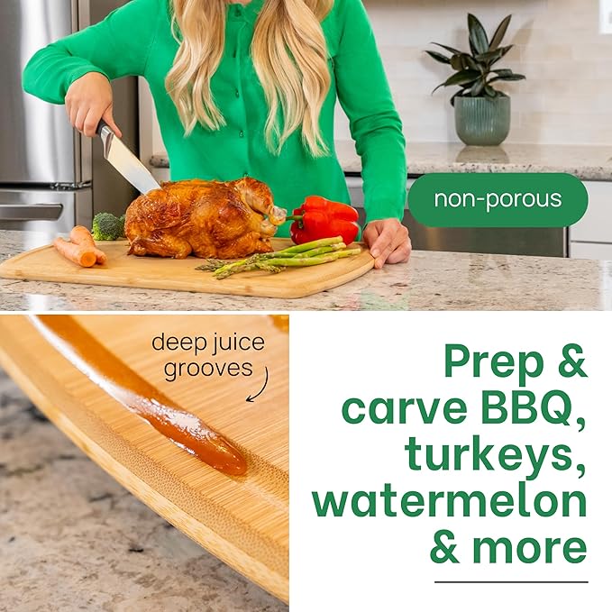 Greener Chef 20 Inch Bamboo Cutting Board Featuring Super-Sized Glue-Free Surface™ – Heavy Duty Butcher Block for Safe Meal Prep, Chopping & Carving with Lifetime Replacements