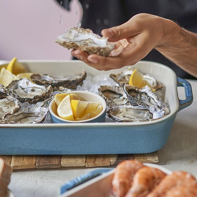 STAUB Ceramic 3-pc Rectangular Baking Dish Set, Rustic Turquoise