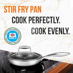 NutriChef 8" Stainless Steel Frying Pan - Triply Kitchenware Stir Fry Pan Kitchen Cookware w/DAKIN Etching Non-Stick Coating, Scratch-resistant Raised-up Honeycomb Fire Textured Pattern - NC3PL8