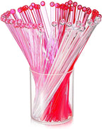 Mudder 100 Pieces Disposable Plastic Round Top Crystal Swizzle Sticks (Gradient Pink)