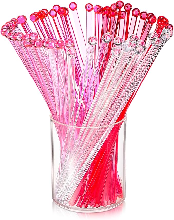 Mudder 100 Pieces Disposable Plastic Round Top Crystal Swizzle Sticks (Gradient Pink)