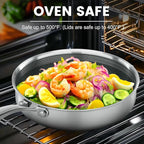 Non Stick Frying Pans,Hybrid Frying Pan with Lid,Non Toxic Frying Pans Nonstick,Stainless Steel Skillet,Dishwasher and Oven-Safe,Compatible with All Cooktops,Induction,9.5 in