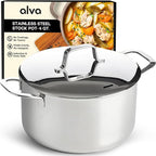 Alva Maestro 4Qt Stainless Steel Stock Pot with Lid – Professional Grade 18/10 Steel – Induction & Oven Safe, Even-Heat Aluminum Core, Non-Toxic & Rust Resistant, Dishwasher Safe, Measurement Marks