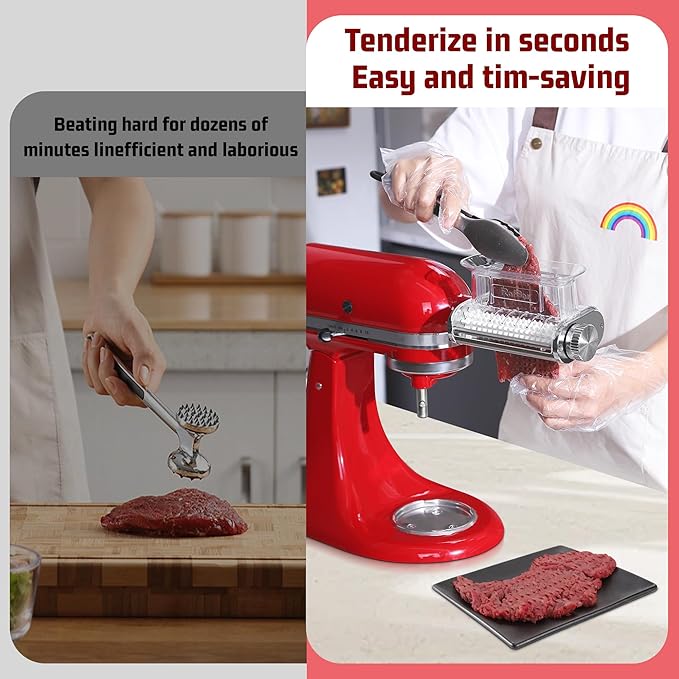 Meat Tenderizer Attachment for Kitchenaid Stand Mixers, 3 Adjustable Thickness, Meat Tenderizer Machine with Transparent Cover, Meat Cuber Accessories for Kitchen aid, Dishwasher Safe