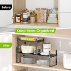 DOLALIKE Expandable kitchen Countertop Organizer, Stackable Cabinet Shelf Organizers, Space Saving Spice Rack Pantry Storage for Bathroom Office Organization (6.9''D*13-19.7''W*7.9''H, Black)