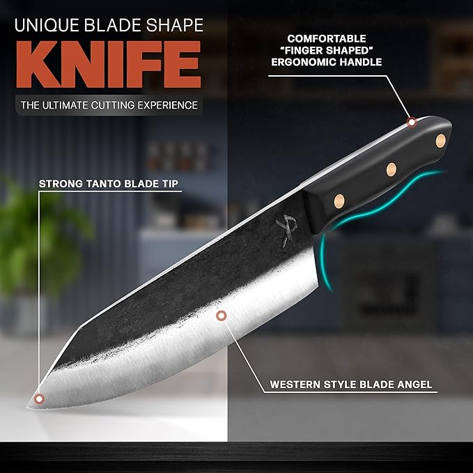 Kitchen perfection Handmade Chefs Carving Knife For Meat Cutting- Extremely Sharp Cooking Knife 8 Inch -Hand Sharpen Best Gift For Men - High Carbon Steel w/Canvas Sheath