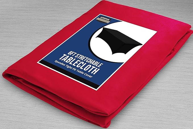 Utopia Kitchen 6FT Spandex Tablecloth [1 Pack, Red] 200 GSM Stretch, Fitted, Washable and Wrinkle Resistant Table Cloth Rectangle Cover for Trade Shows, Wedding, Parties [72Lx30Wx30H Inch]