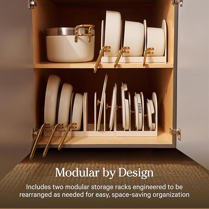 Our Place 17-Piece Essentials Complete Cookware Set - Ceramic Fry Pans, Saucepans, Sauté Pan, Stock Pot, Strainer Basket & Modular Storage | Thermakind™ Nonstick, Oven Safe up to 450°F | Cream