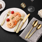 Gold Hammered Silverware Set, 20-Piece Heavy Duty Stainless Steel Flatware Sets for 4, Food-Grade Cutlery Set for Home Restaurant, Mirror Polished, Dishwasher Safe