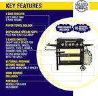 Griller's Choice Gas Griddle with Hinged Hood & Wind Guards, 4 Shelves, Propane Griddle for Flat Grills Outdoor Cooking, Front Grease Management, Steel Flattop Grills Surface, Precision Heat Control