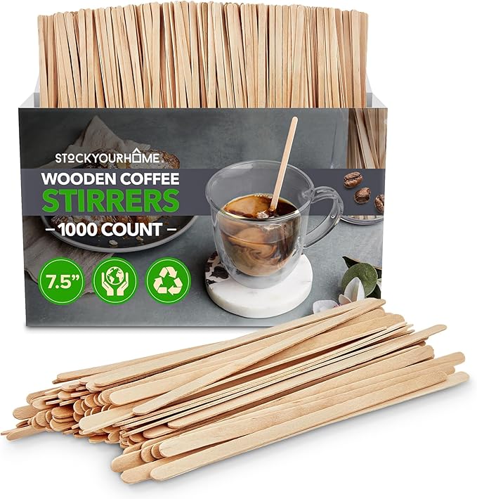 1000 Count Wooden Coffee Stir Sticks, Bulk Wood Stirrers for Coffee and Tea, Disposable Drink Stirrers for Hot Drinks, 7.5 Inch Wooden Coffee Stirrers for Home, No Plastic Stir Sticks