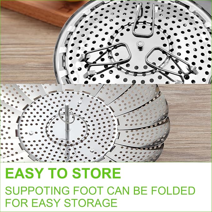Vegetable Steamer Basket for Cooking, Stainless Steel Veggie Fish Food Steamer Basket, Folding Expandable Steamers to Fit Various Size Pot