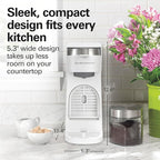 Hamilton Beach 47621 The Scoop Single Serve Coffee Maker & Fast Grounds Brewer for 8-14oz. Cups, Brews in Minutes, Next Gen, White