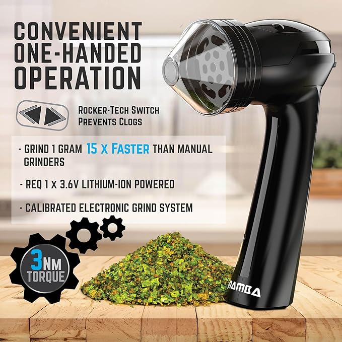 Mamba Original 1g Black USB Electric Herb Grinder with Color Box. Small Portable Metal Herbal Machine & Spice Mill for the Kitchen