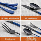 20 Piece Black Blue 18/0 Flatware Utensil Set for 4, Include Dinner Knife,Dinner Forks,Dinner Spoons,Salad Forks,Teaspoons,Silverware Set for 4, Dishwasher Safe