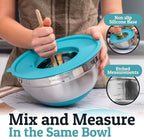 Priority Chef Stainless Steel Mixing Bowls with Lids Set - Premium 30Pcs with 6pc Metal Bowl Set for Kitchen, 3 Graters, Airtight Lids, Non-Slip Bases & Silicone Utensils, Turquoise