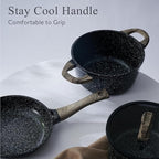 Ceramic Cookware Set 22 Piece Nonstick Pots and Pans Set Non Stick Kitchen Cooking Sets 8"Frying Pans with Lid,Black Granite Non-Toxic Induction Kitchen Cookware w/Glass Lids PFOS/PFOA-Free