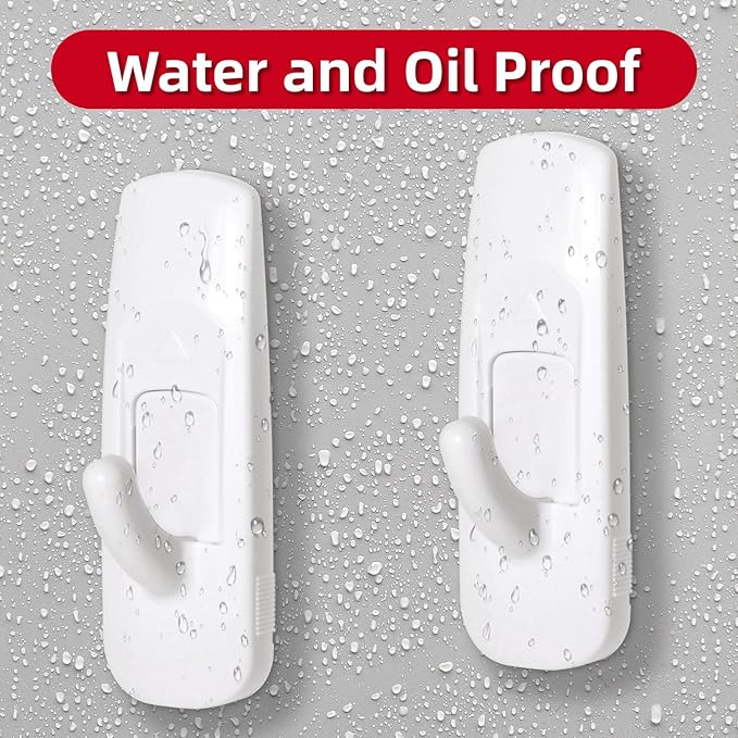 30 Medium Hooks for Hanging, 34 Adhesive Wall Strips no Damage Heavy Duty, Sticky Utility for Door，Key，Bathroom Towel，Coat