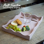 Wooden Scallop Serving Tray - for Coffee Table, Breakfast, Dinner Kitchen Living Room Bedroom, and Home Decor for All Occasions (Pastel Musk Mist, Combo S+M)