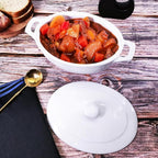 9" x 6.5" Oval Casserole Dish with Lids,1.9 Quart French White Ceramic Serving Soup Tureens, Baking Dish with Handle 12.1 IN, for Casseroles, Lasagna Cookware Set, Microwave, Oven Safe