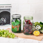 WELLIFE Mason Jars 32 oz - 6 Pack Green Large Mason Jars Wide Mouth,Glass Jar with Lid for Canning, Pickling, Food Storage, Fermenting, DIY Crafts & Decor, Reusable