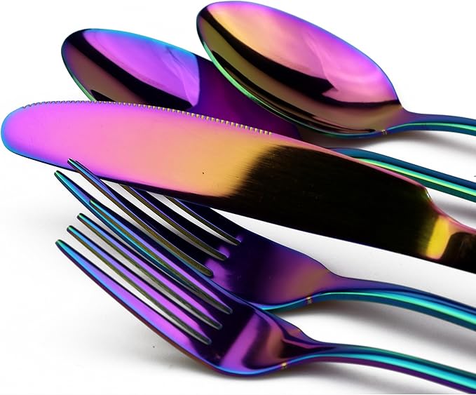 30-Piece 18/0 Stainless Steel Classical Flatware Set, Mirror Polishing Rainbow, Service for 6