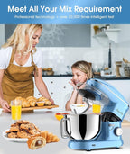 Facelle Stand Mixer, Electric Kitchen Mixer, 660W 6 Speed Tilt-Head stand mixer with Pulse, Attachments include 6.5QT Bowl, Dishwasher Safe Beater,Dough Hook,Whisk for Dough,Baking,Cakes,Cookie - Blue
